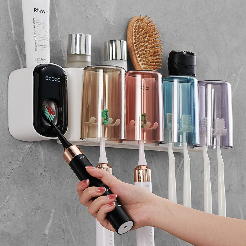 牙刷置物架免打孔漱口杯刷牙杯卫生间壁挂式家庭电动牙膏牙刷架子